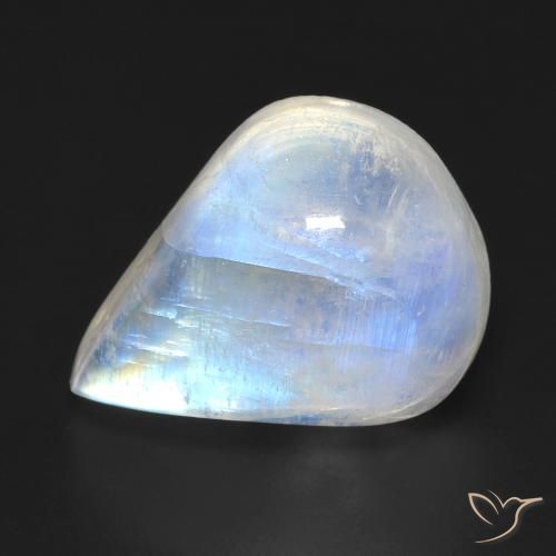 9.93ct Naturel Blanc bleuâtre Pierre de lune arc-en-ciel, En forme de poire, Transparent