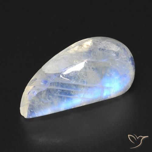 Pierre de lune arc-en-ciel Blanc bleuâtre naturelle Fantaisie, 9.01 ct, Transparent