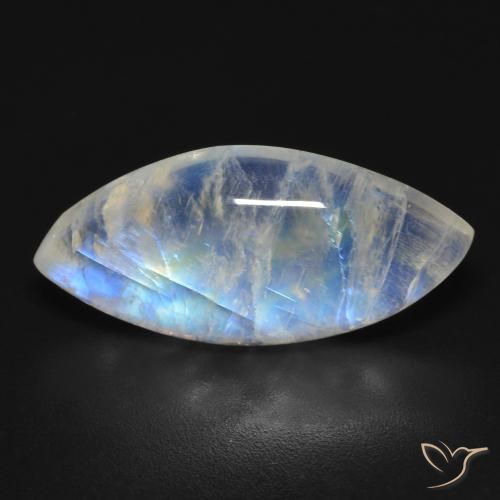 8.85ct Naturel Blanc bleuâtre Pierre de lune arc-en-ciel, Marquise, Transparent