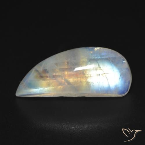 Pierre de lune arc-en-ciel Blanc bleuâtre naturelle Fantaisie, 9.83 ct, Transparent