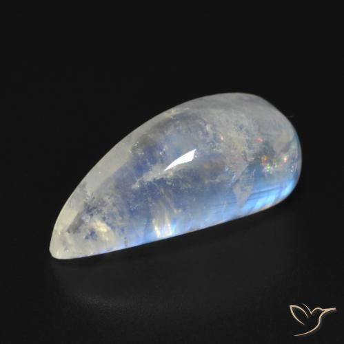 Pierre de lune arc-en-ciel Blanc bleuâtre naturelle Fantaisie, 10.24 ct, Transparent