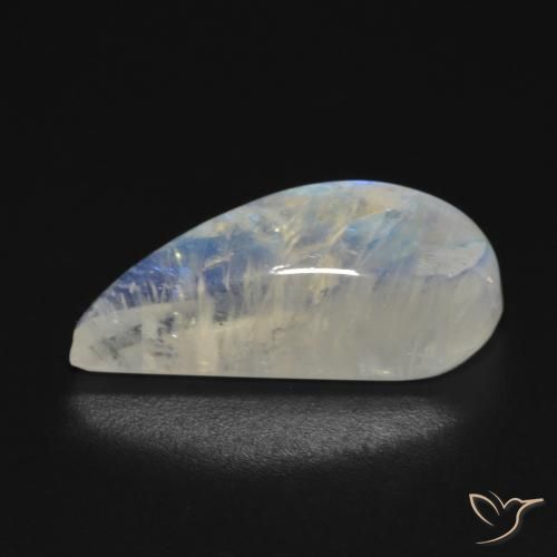 Pierre de lune arc-en-ciel Blanc bleuâtre naturelle Fantaisie, 10.24 ct, Transparent