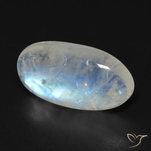 Pierre de lune arc-en-ciel Blanc bleuâtre naturelle ovale, 7.73 ct, Transparent