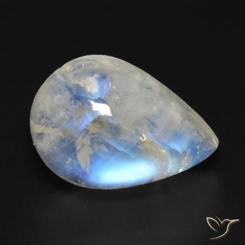 Pierre de lune arc-en-ciel Blanc bleuâtre naturelle En forme de poire, 10.22 ct, Transparent