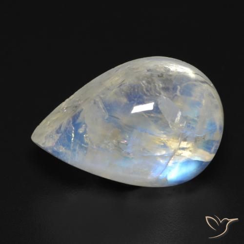 Pierre de lune arc-en-ciel Blanc bleuâtre naturelle En forme de poire, 10.22 ct, Transparent