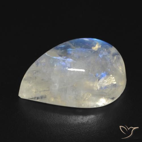 Pierre de lune arc-en-ciel Blanc bleuâtre naturelle En forme de poire, 10.22 ct, Transparent