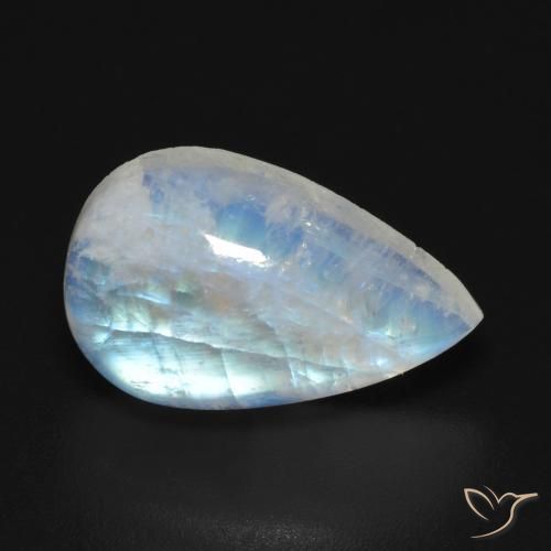 Pierre de lune arc-en-ciel Blanc bleuâtre naturelle En forme de poire, 7.30 ct, Transparent