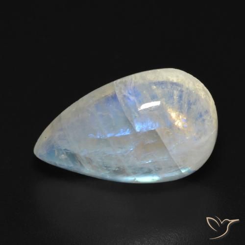 Pierre de lune arc-en-ciel Blanc bleuâtre naturelle En forme de poire, 7.30 ct, Transparent