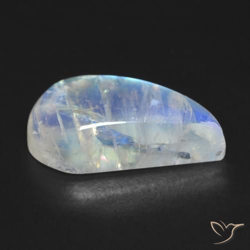 Pierre de lune arc-en-ciel Blanc bleuâtre naturelle Fantaisie, 8.58 ct, Transparent