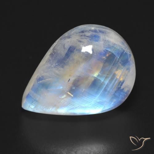 12.45ct Naturel Blanc bleuâtre Pierre de lune arc-en-ciel, En forme de poire, Transparent