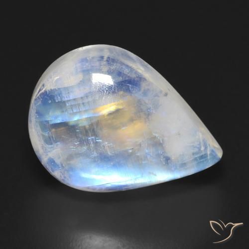 Pierre de lune arc-en-ciel Blanc bleuâtre naturelle En forme de poire, 12.45 ct, Transparent