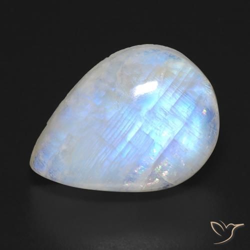 Pierre de lune arc-en-ciel Blanc bleuâtre naturelle En forme de poire, 12.19 ct, Transparent