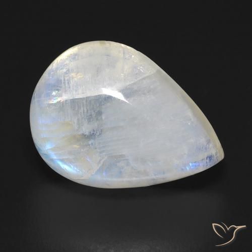 Pierre de lune arc-en-ciel Blanc bleuâtre naturelle En forme de poire, 12.19 ct, Transparent