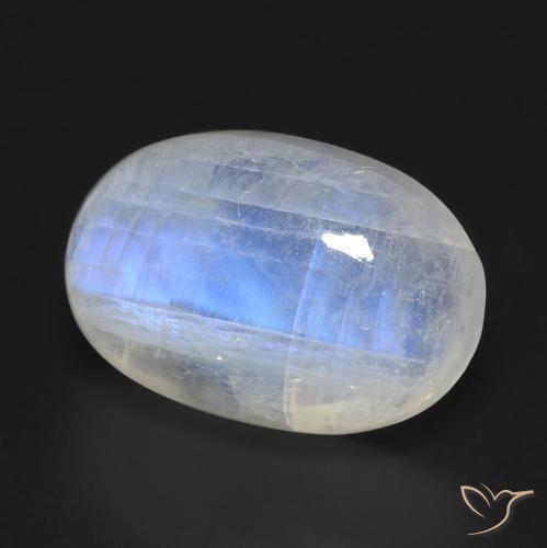 Pierre de lune arc-en-ciel Blanc bleuâtre naturelle ovale, 14.30 ct, Transparent