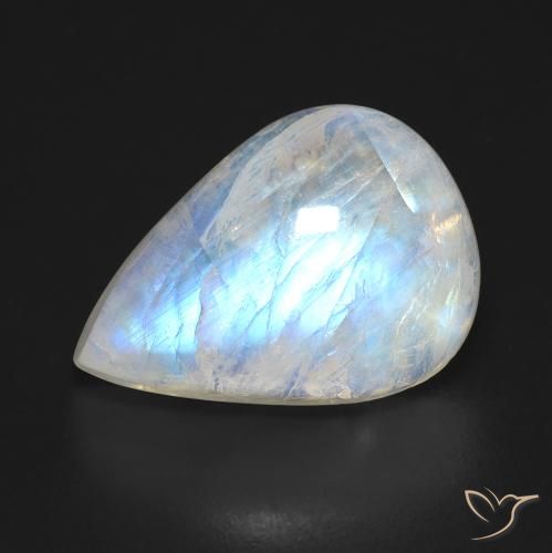 10.00ct Naturel Blanc bleuâtre Pierre de lune arc-en-ciel, En forme de poire, Transparent