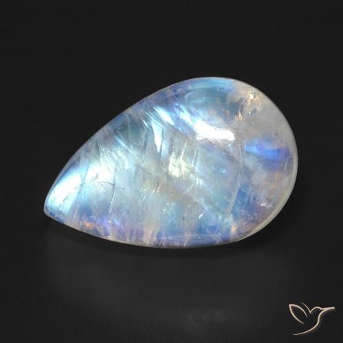 10.04ct Naturel Blanc bleuâtre Pierre de lune arc-en-ciel, En forme de poire, Transparent