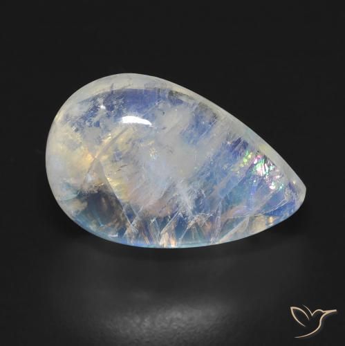 Pierre de lune arc-en-ciel Blanc bleuâtre naturelle En forme de poire, 10.04 ct, Transparent