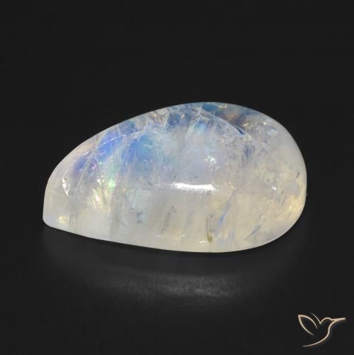 Pierre de lune arc-en-ciel Blanc bleuâtre naturelle En forme de poire, 10.04 ct, Transparent