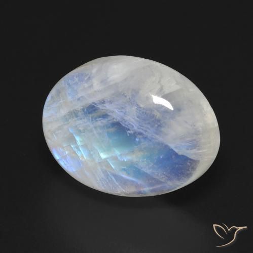Pierre de lune arc-en-ciel Blanc bleuâtre naturelle ovale, 12.18 ct, Transparent