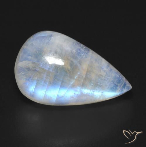 Pierre de lune arc-en-ciel Blanc bleuâtre naturelle En forme de poire, 11.21 ct, Transparent