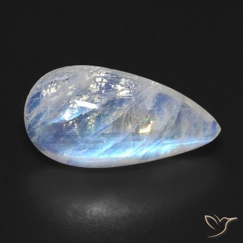 Pierre de lune arc-en-ciel Blanc bleuâtre naturelle En forme de poire, 6.10 ct, Transparent