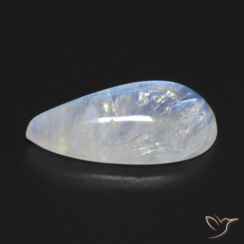 Pierre de lune arc-en-ciel Blanc bleuâtre naturelle En forme de poire, 6.10 ct, Transparent