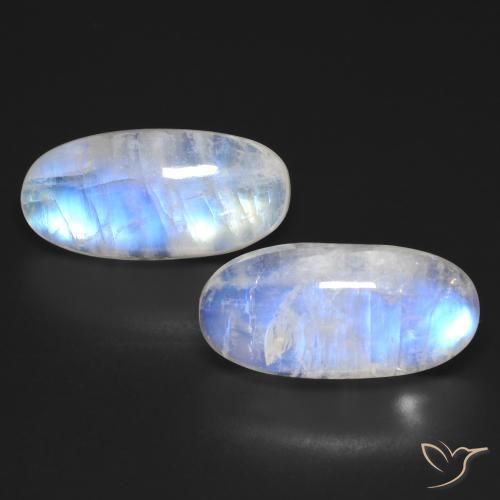 25.93ctw Naturel Blanc bleuâtre Pierre de lune arc-en-ciel, ovale, Transparent
