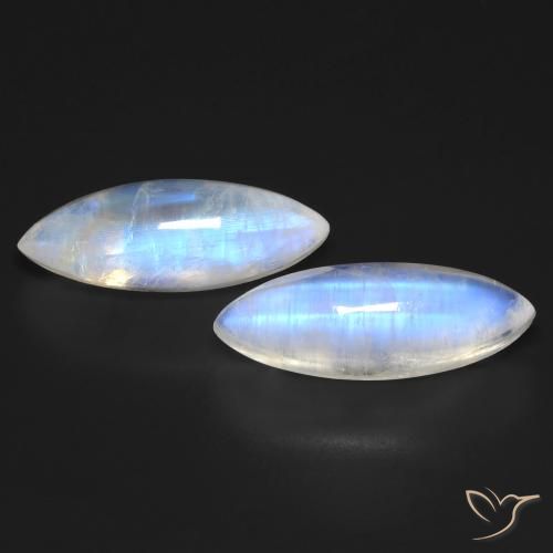 18.77ctw Naturel Blanc bleuâtre Pierre de lune arc-en-ciel, Marquise, Transparent