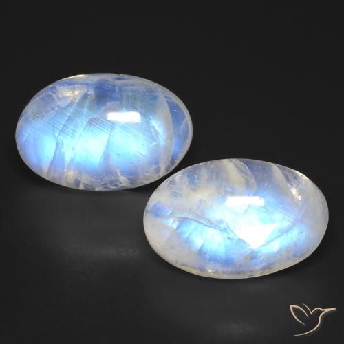25.23ctw Naturel Blanc bleuâtre Pierre de lune arc-en-ciel, ovale, Transparent