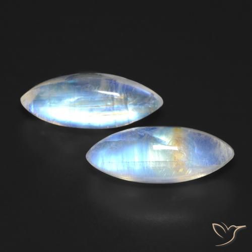 13.84ctw Naturel Blanc bleuâtre Pierre de lune arc-en-ciel, Marquise, Transparent