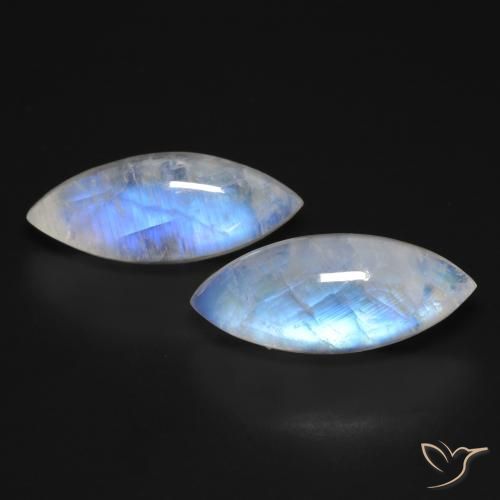 17.95ctw Naturel Blanc bleuâtre Pierre de lune arc-en-ciel, Marquise, Transparent