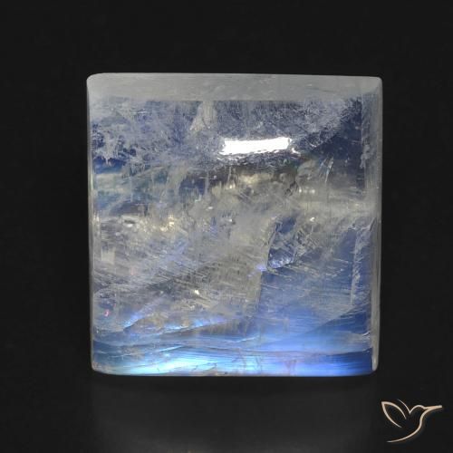 Pierre de lune arc-en-ciel Blanc bleuâtre naturelle Carré, 10.41 ct, Transparent