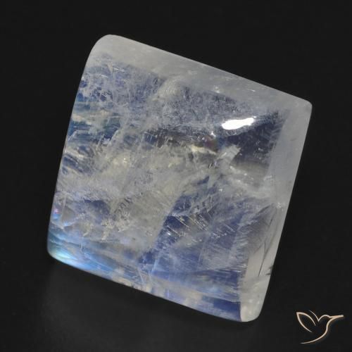 Pierre de lune arc-en-ciel Blanc bleuâtre naturelle Carré, 10.41 ct, Transparent