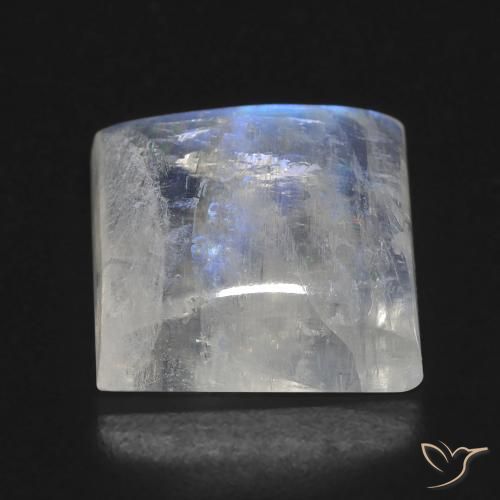 Pierre de lune arc-en-ciel Blanc bleuâtre naturelle Carré, 10.41 ct, Transparent