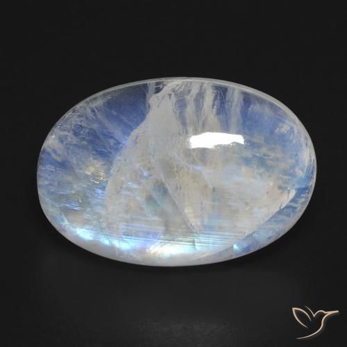 18.43ct Naturel Blanc bleuâtre Pierre de lune arc-en-ciel, ovale, Transparent