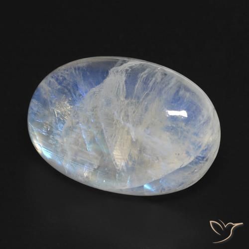 Pierre de lune arc-en-ciel Blanc bleuâtre naturelle ovale, 18.43 ct, Transparent