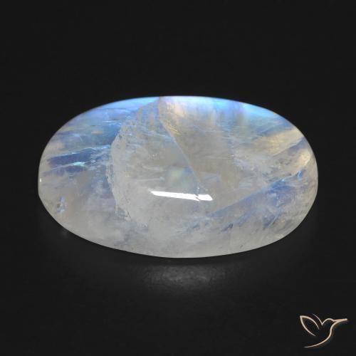 Pierre de lune arc-en-ciel Blanc bleuâtre naturelle ovale, 18.43 ct, Transparent