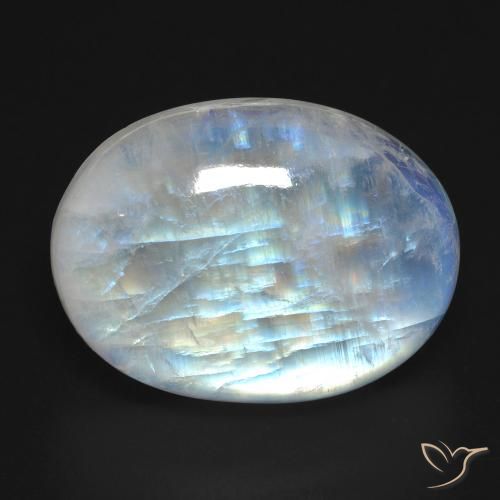 27.24ct Naturel Blanc bleuâtre Pierre de lune arc-en-ciel, ovale, Transparent