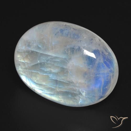 Pierre de lune arc-en-ciel Blanc bleuâtre naturelle ovale, 27.24 ct, Transparent