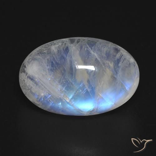14.99ct Naturel Blanc bleuâtre Pierre de lune arc-en-ciel, ovale, Transparent