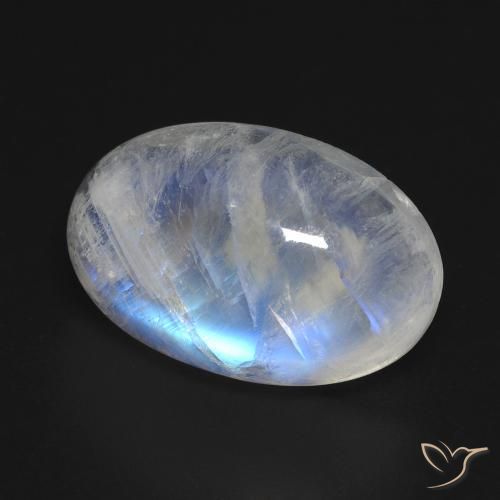 Pierre de lune arc-en-ciel Blanc bleuâtre naturelle ovale, 14.99 ct, Transparent