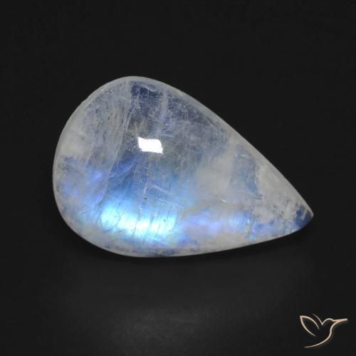 Pierre de lune arc-en-ciel Blanc bleuâtre naturelle En forme de poire, 6.42 ct, Transparent