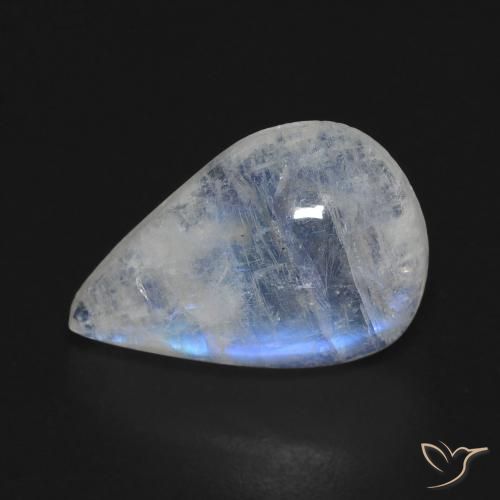 Pierre de lune arc-en-ciel Blanc bleuâtre naturelle En forme de poire, 6.42 ct, Transparent