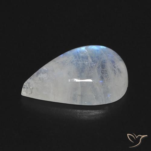 Pierre de lune arc-en-ciel Blanc bleuâtre naturelle En forme de poire, 6.42 ct, Transparent