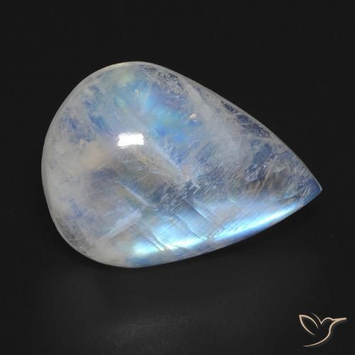 13.49ct Naturel Blanc bleuâtre Pierre de lune arc-en-ciel, En forme de poire, Transparent