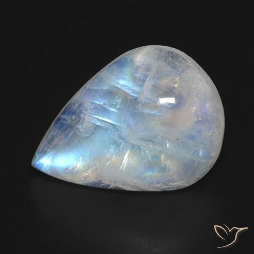 Pierre de lune arc-en-ciel Blanc bleuâtre naturelle En forme de poire, 13.49 ct, Transparent