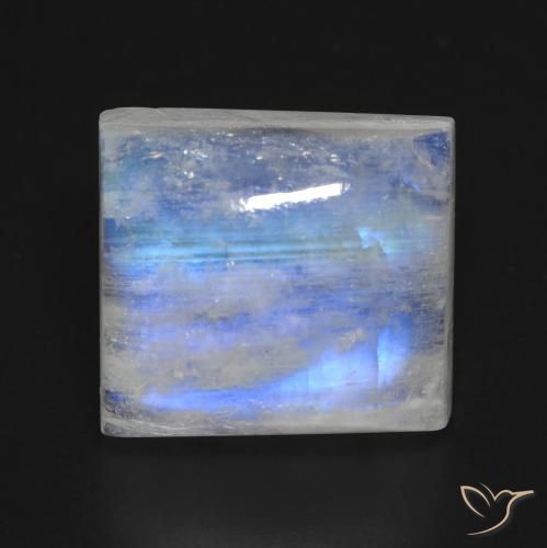 12.07ct Naturel Blanc bleuâtre Pierre de lune arc-en-ciel, Baquette, Transparent