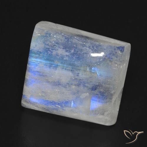 Pierre de lune arc-en-ciel Blanc bleuâtre naturelle Baquette, 12.07 ct, Transparent