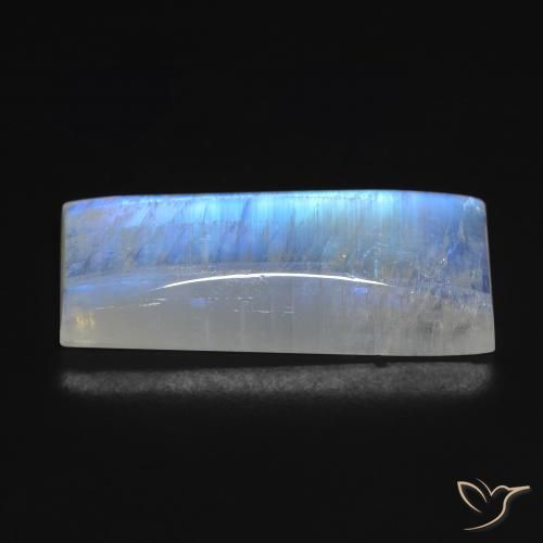 Pierre de lune arc-en-ciel Blanc bleuâtre naturelle Baquette, 13.71 ct, Transparent