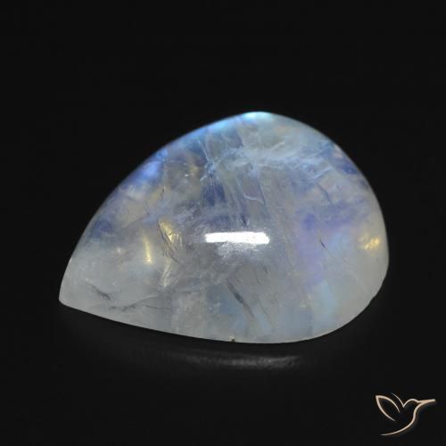 Pierre de lune arc-en-ciel Blanc bleuâtre naturelle En forme de poire, 9.14 ct, Transparent